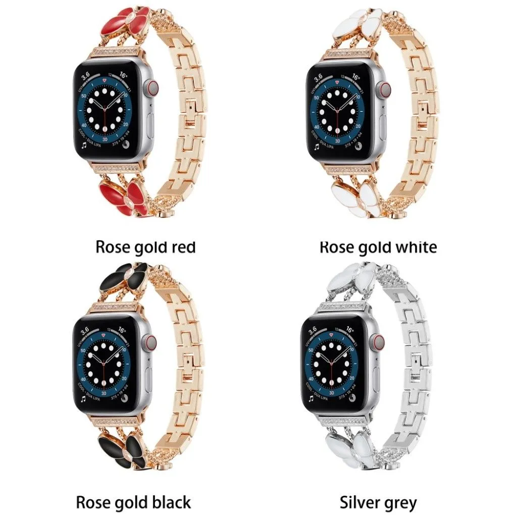 Apple Watch 42mm - 44mm rhinestone butterfly décor watch strap - Rose Gold / Black