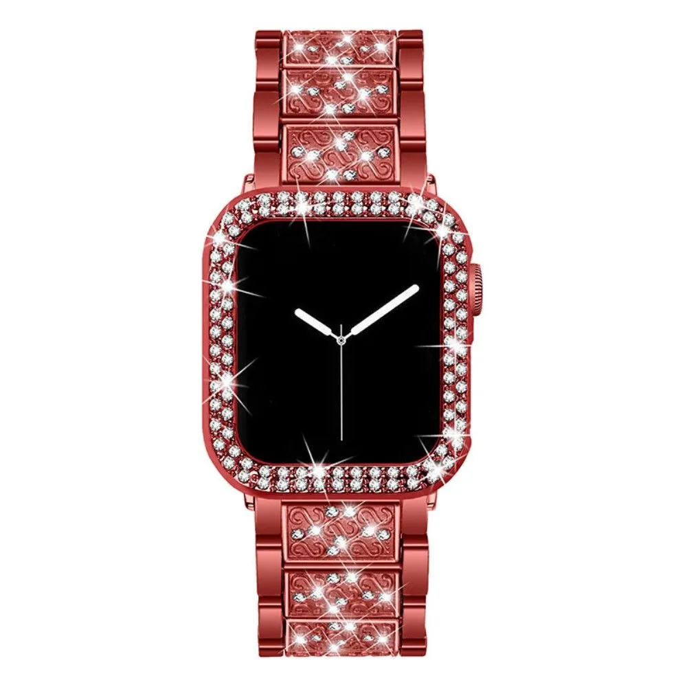 Apple Watch (45mm) 3 bead rhinestone décor watch strap with cover - Red