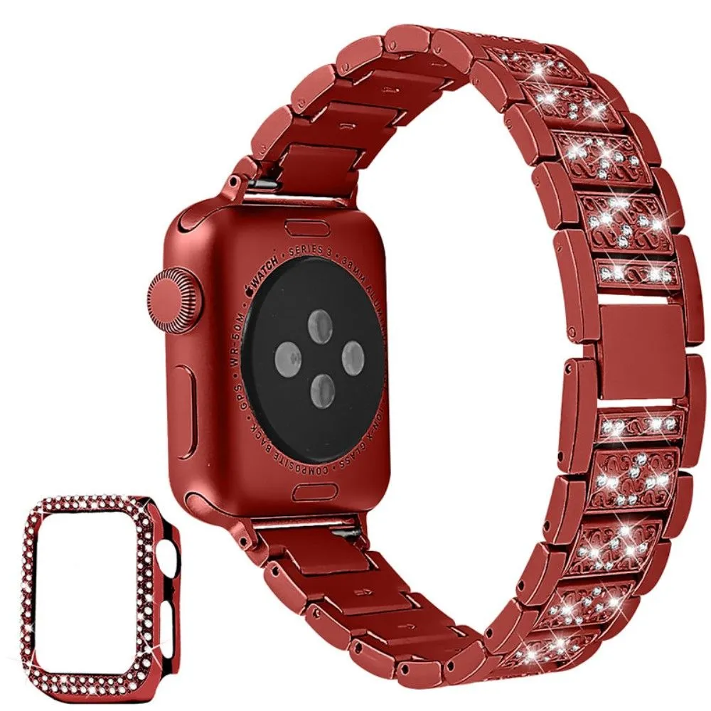 Apple Watch (45mm) 3 bead rhinestone décor watch strap with cover - Red