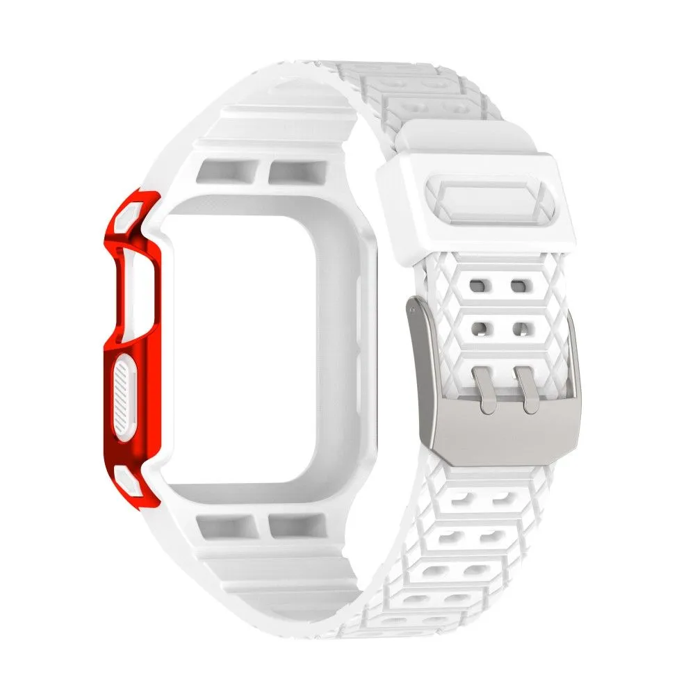 Apple Watch (45mm) color contrast watch strap    protective case - White / Red