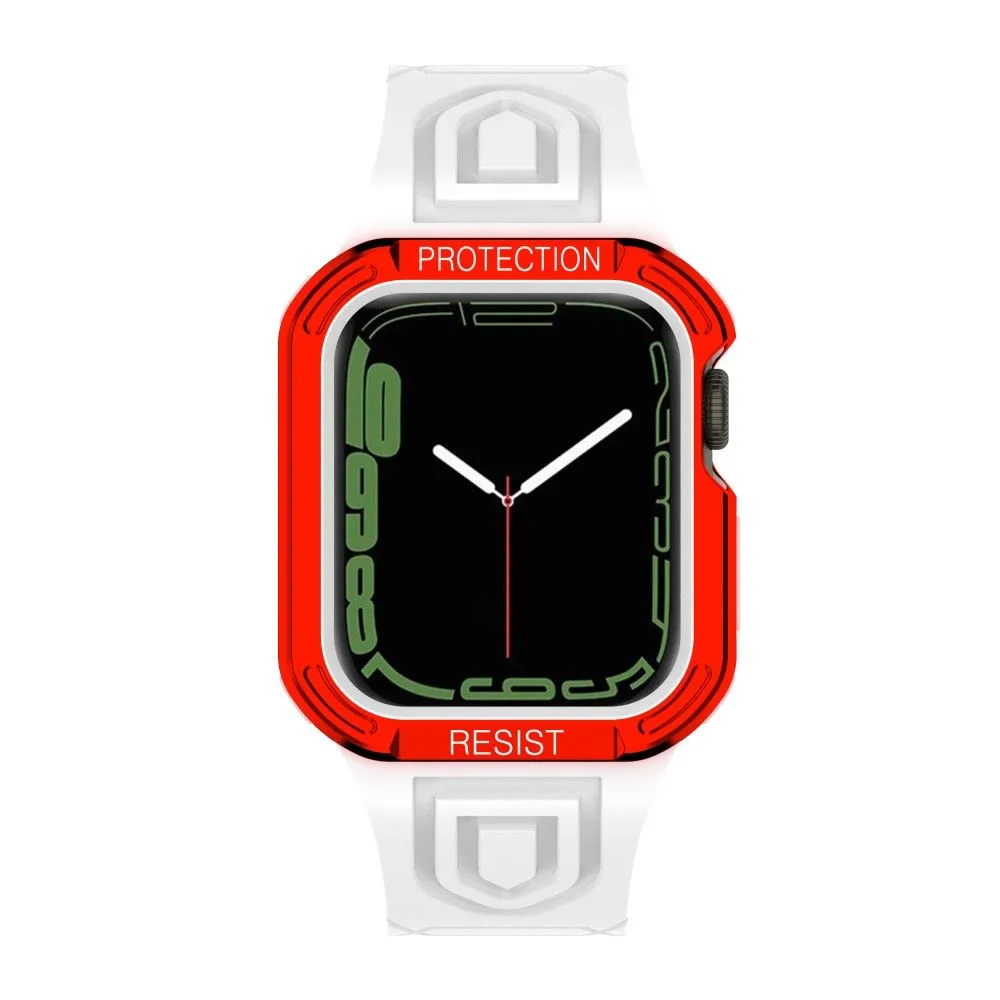 Apple Watch (45mm) color contrast watch strap    protective case - White / Red