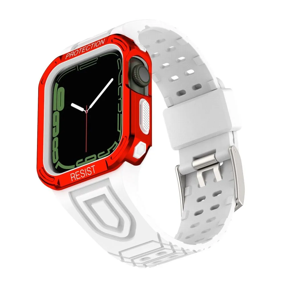 Apple Watch (45mm) color contrast watch strap    protective case - White / Red