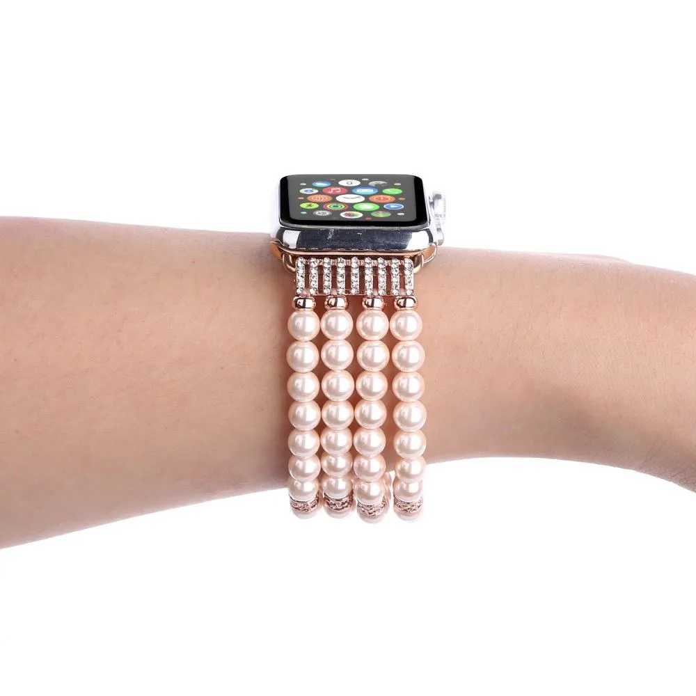 Apple Watch (45mm) four row pearl style watch strap - Pink