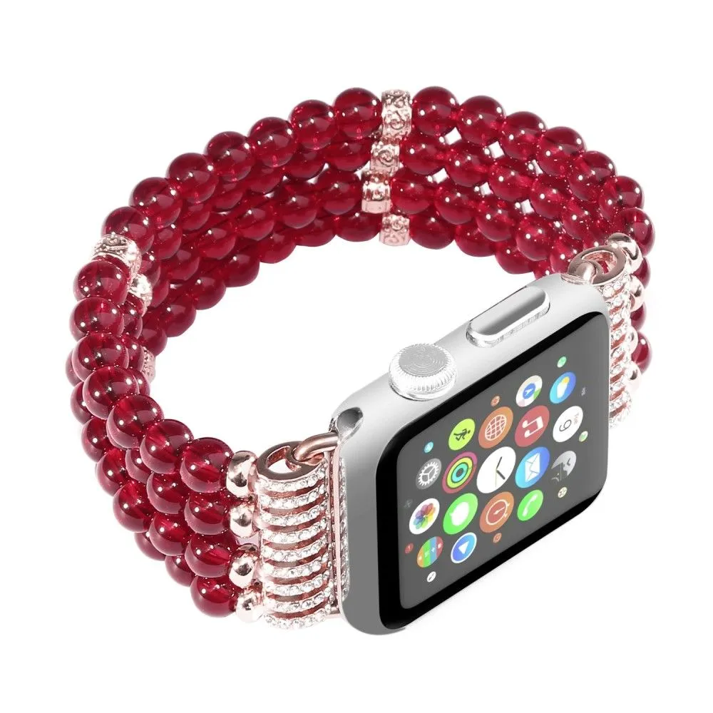 Apple Watch (45mm) four row pearl style watch strap - Red