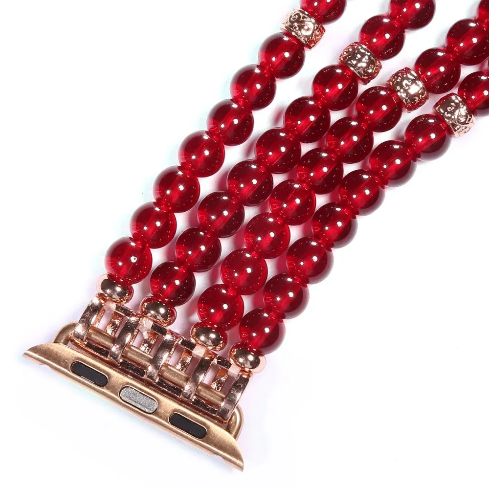 Apple Watch (45mm) four row pearl style watch strap - Red