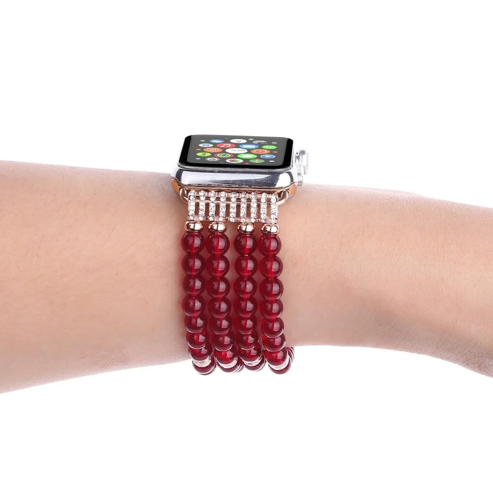 Apple Watch (45mm) four row pearl style watch strap - Red