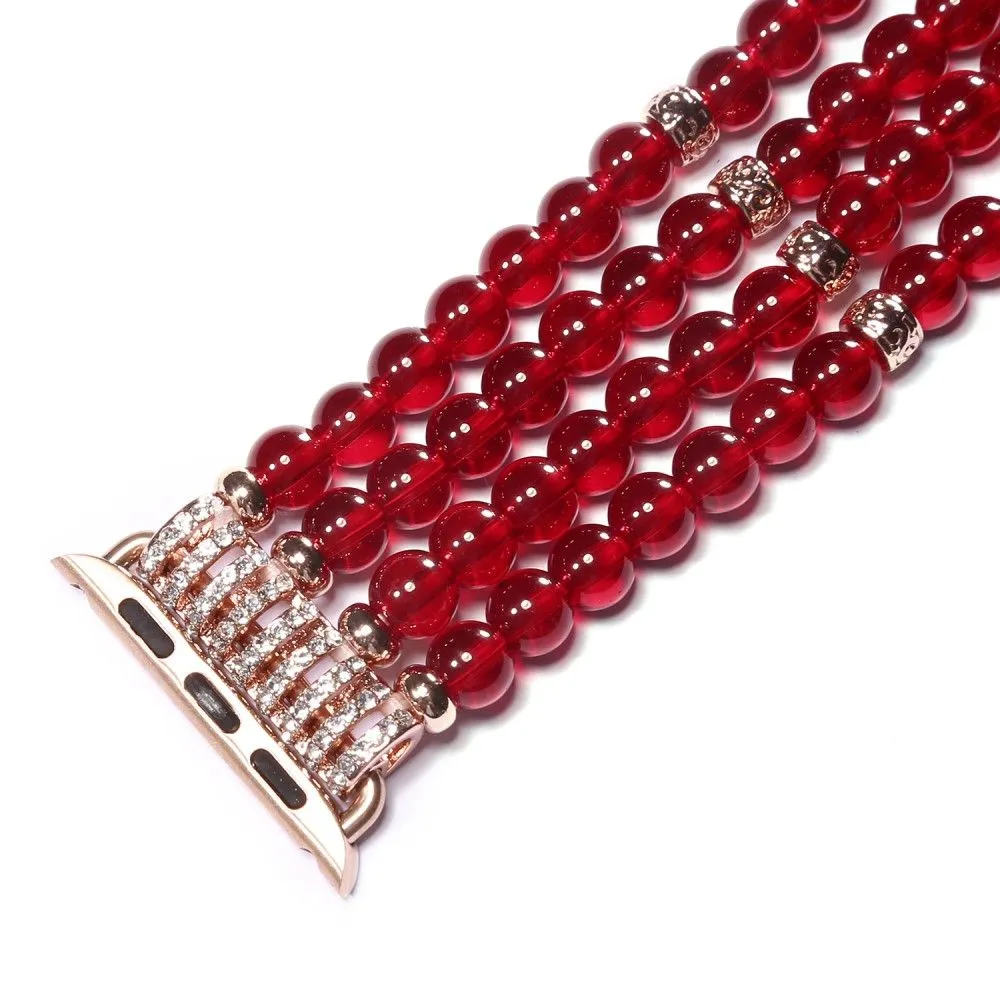 Apple Watch (45mm) four row pearl style watch strap - Red