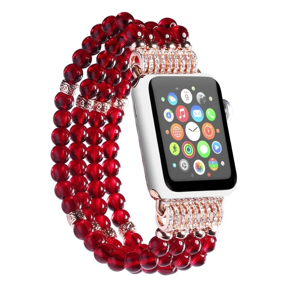 Apple Watch (45mm) four row pearl style watch strap - Red