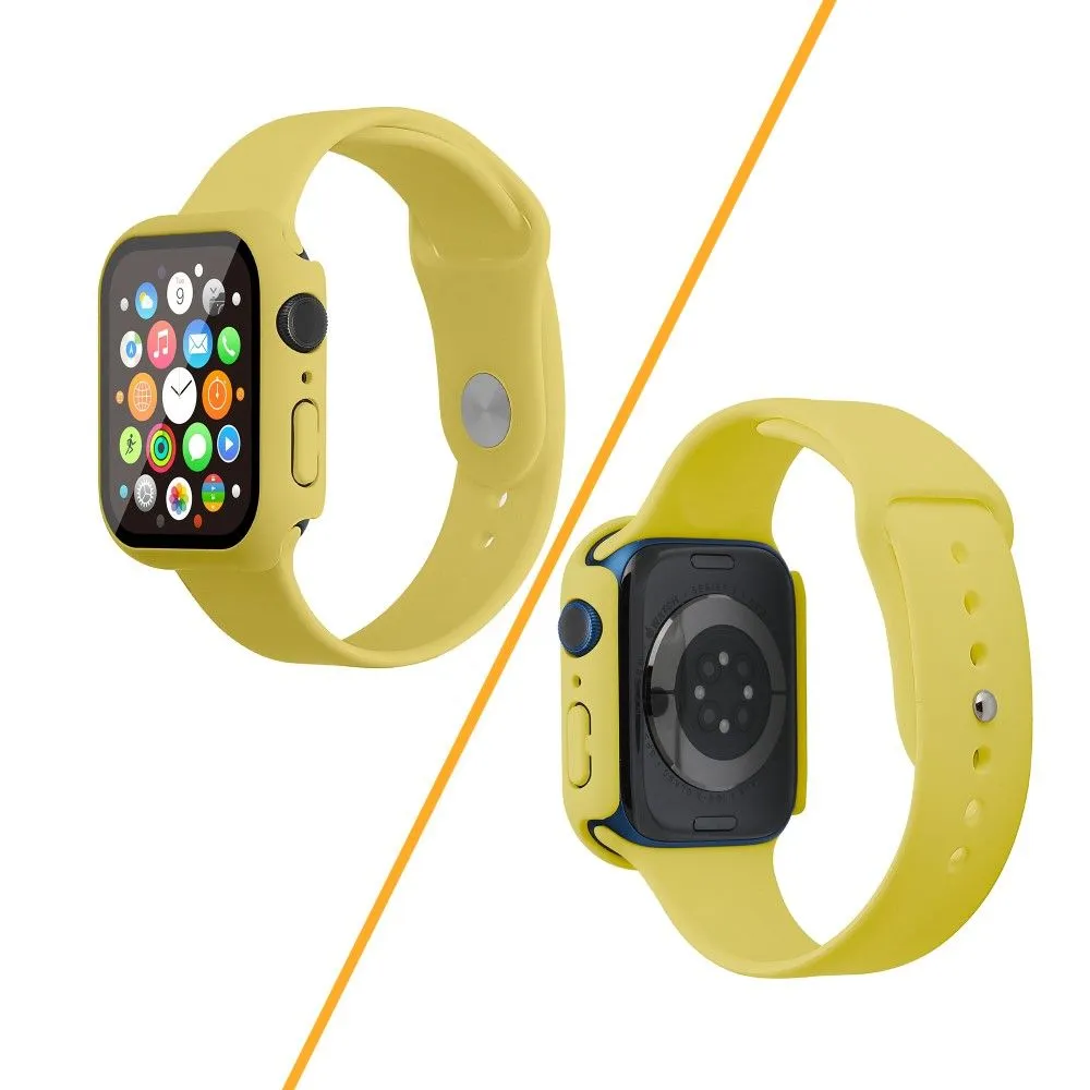 Apple Watch (45mm) silicone watch strap   cover with tempered glass - Yellow / Size: M / L