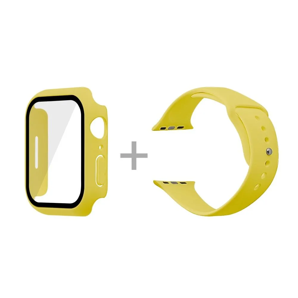 Apple Watch (45mm) silicone watch strap   cover with tempered glass - Yellow / Size: M / L