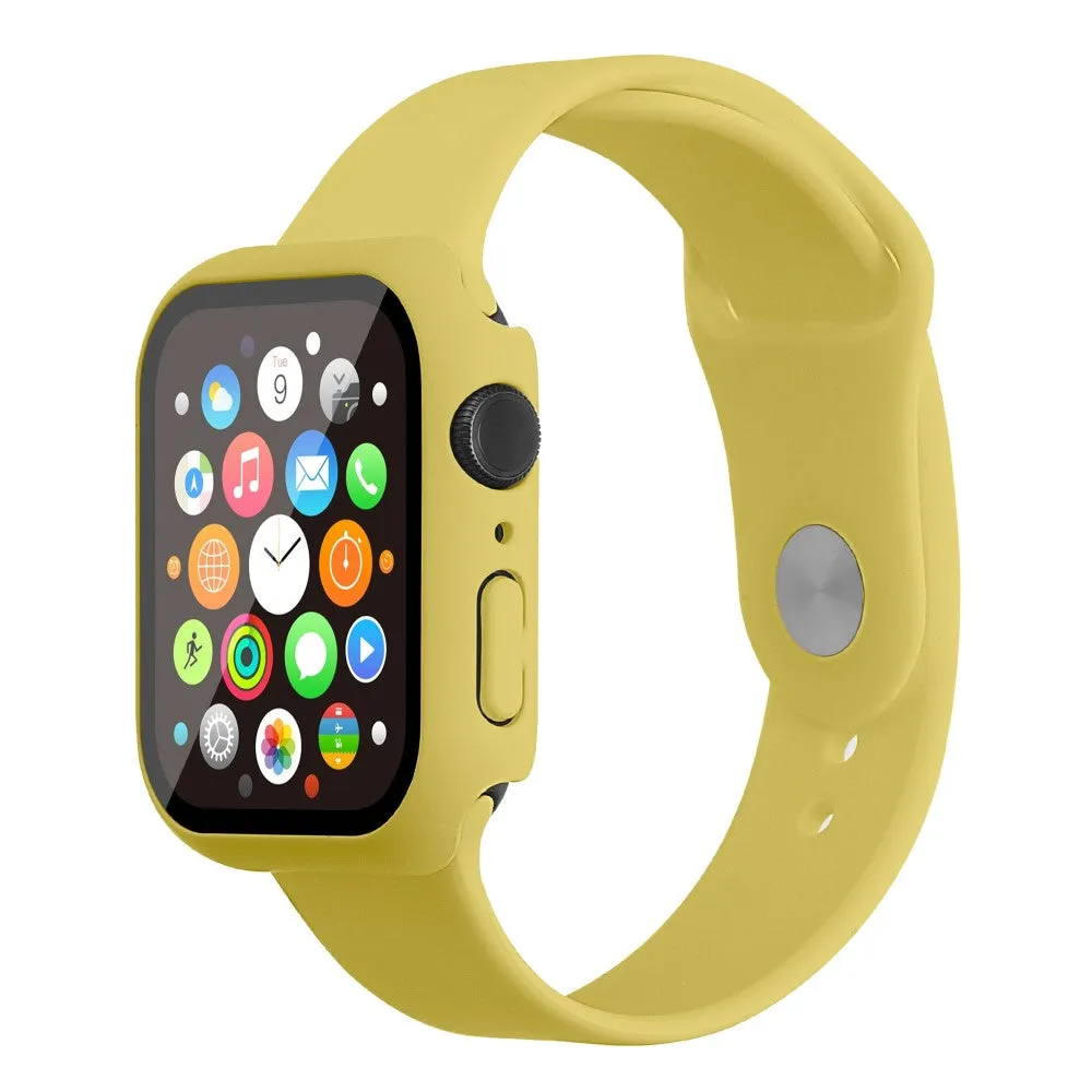 Apple Watch (45mm) silicone watch strap   cover with tempered glass - Yellow / Size: M / L