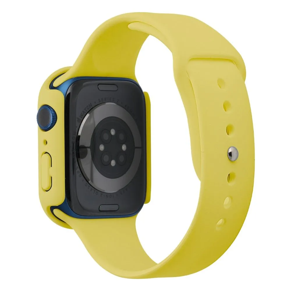 Apple Watch (45mm) silicone watch strap   cover with tempered glass - Yellow / Size: M / L