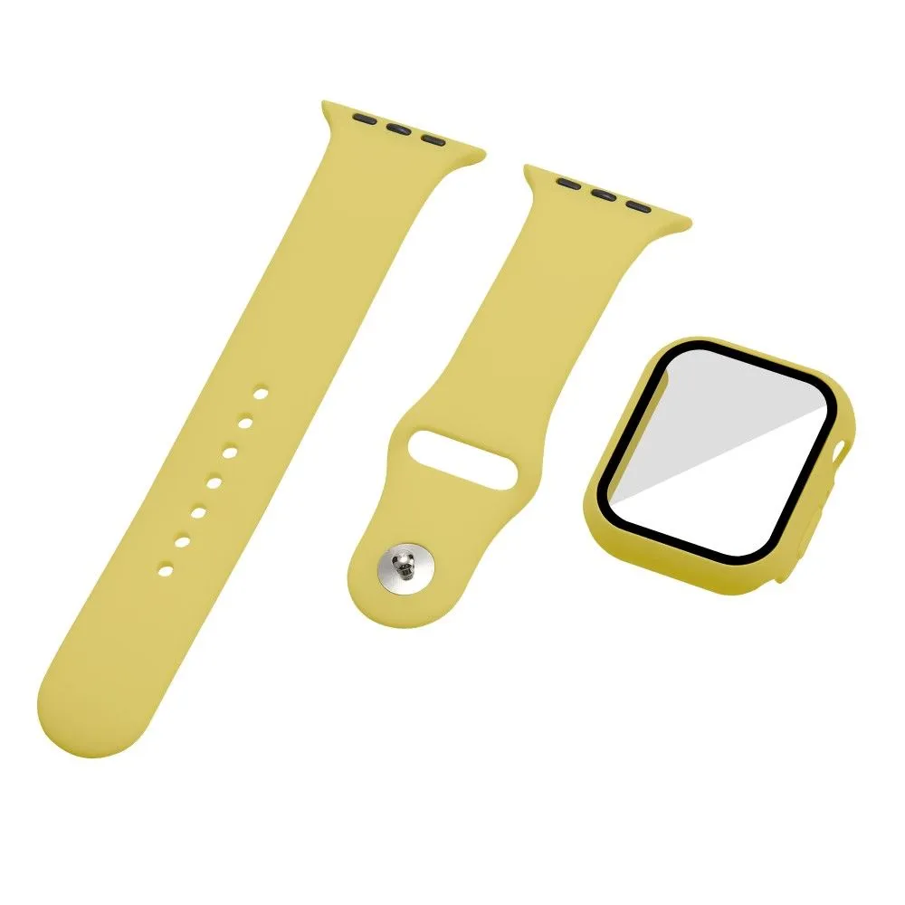 Apple Watch (45mm) silicone watch strap   cover with tempered glass - Yellow / Size: M / L