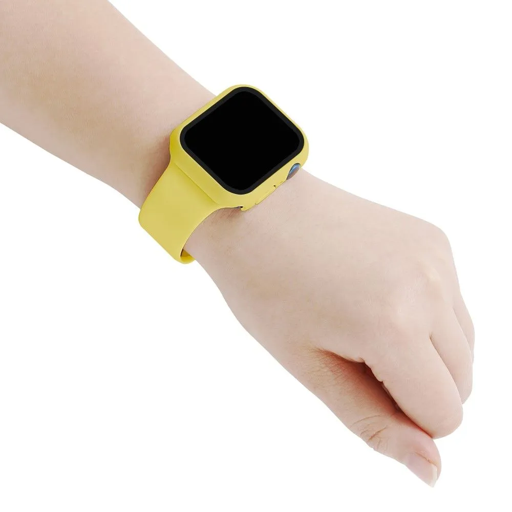 Apple Watch (45mm) silicone watch strap   cover with tempered glass - Yellow / Size: M / L