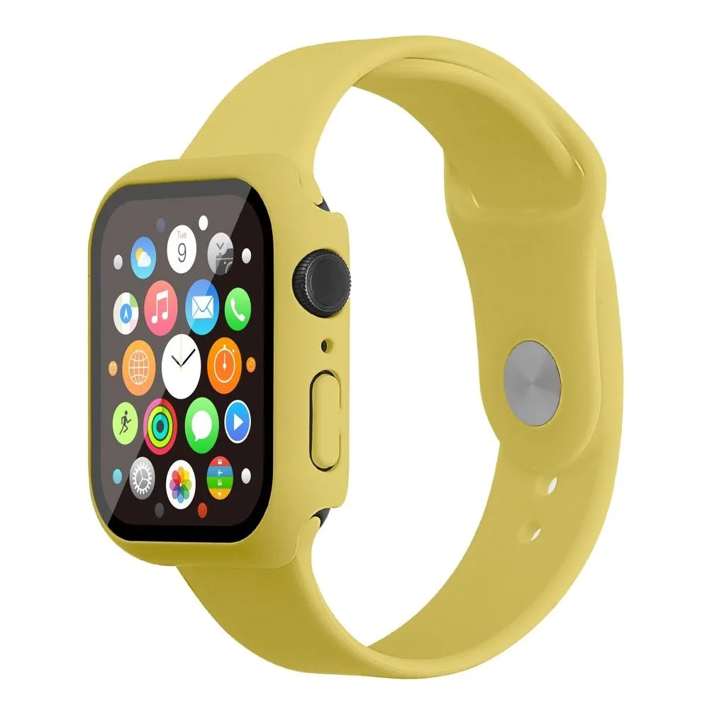 Apple Watch (45mm) silicone watch strap   cover with tempered glass - Yellow / Size: M / L