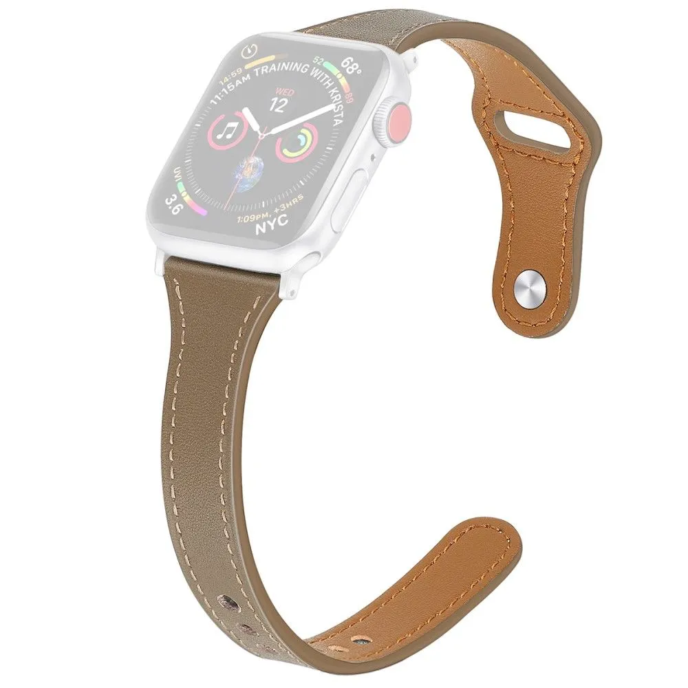 Apple Watch (45mm) stitching line genuine leather watch strap - Coffee / Size: L