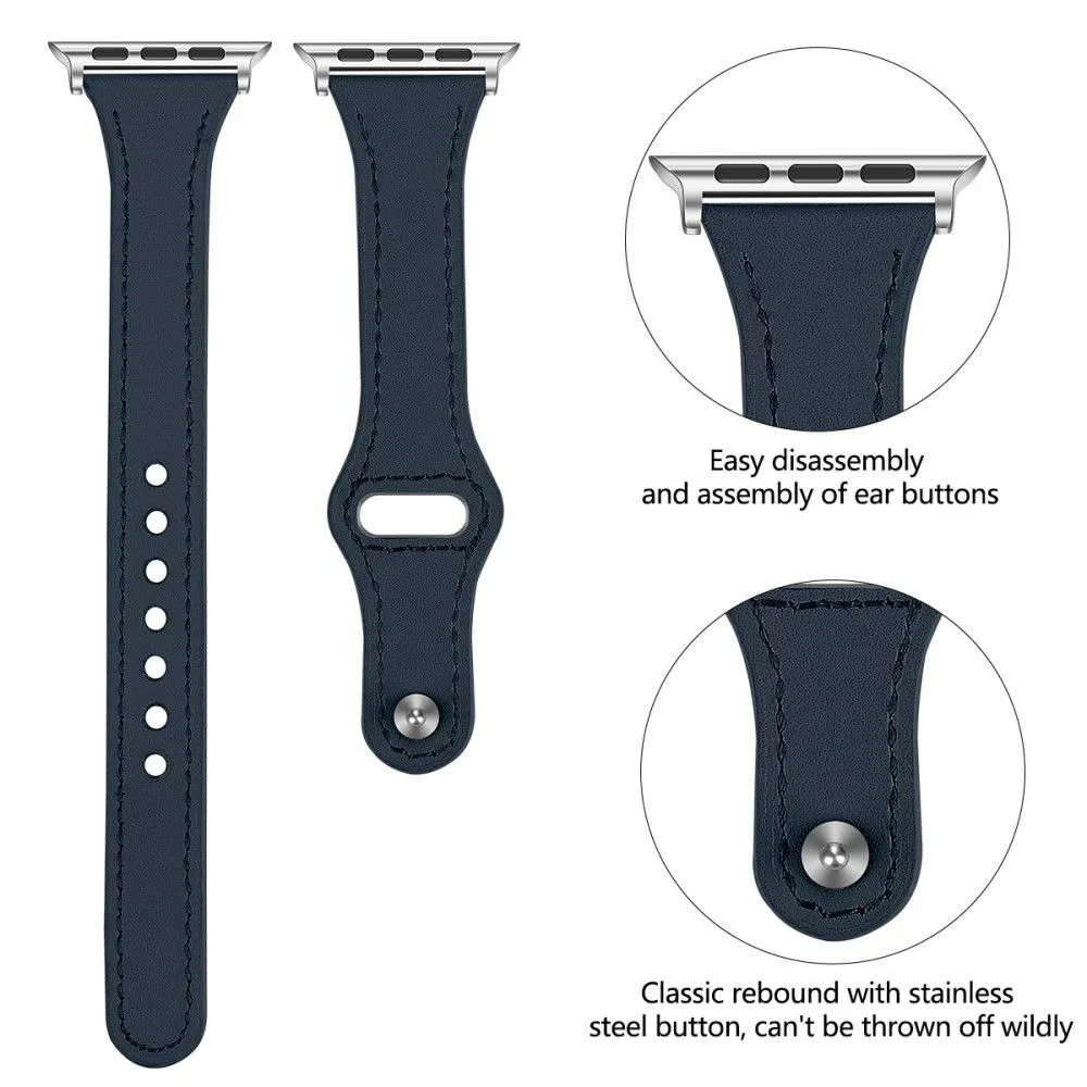 Apple Watch (45mm) stitching line genuine leather watch strap - Midnight Blue / Size: L