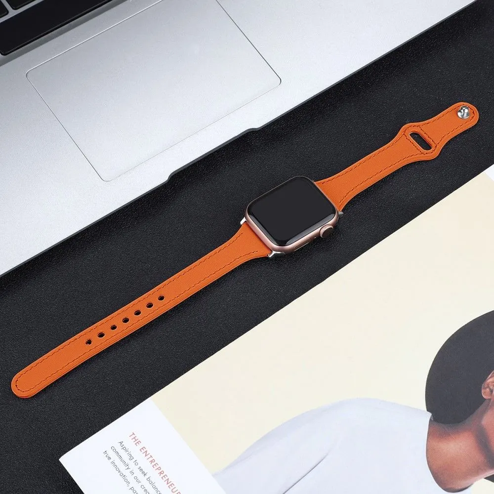 Apple Watch (45mm) stitching line genuine leather watch strap - Orange / Size: L