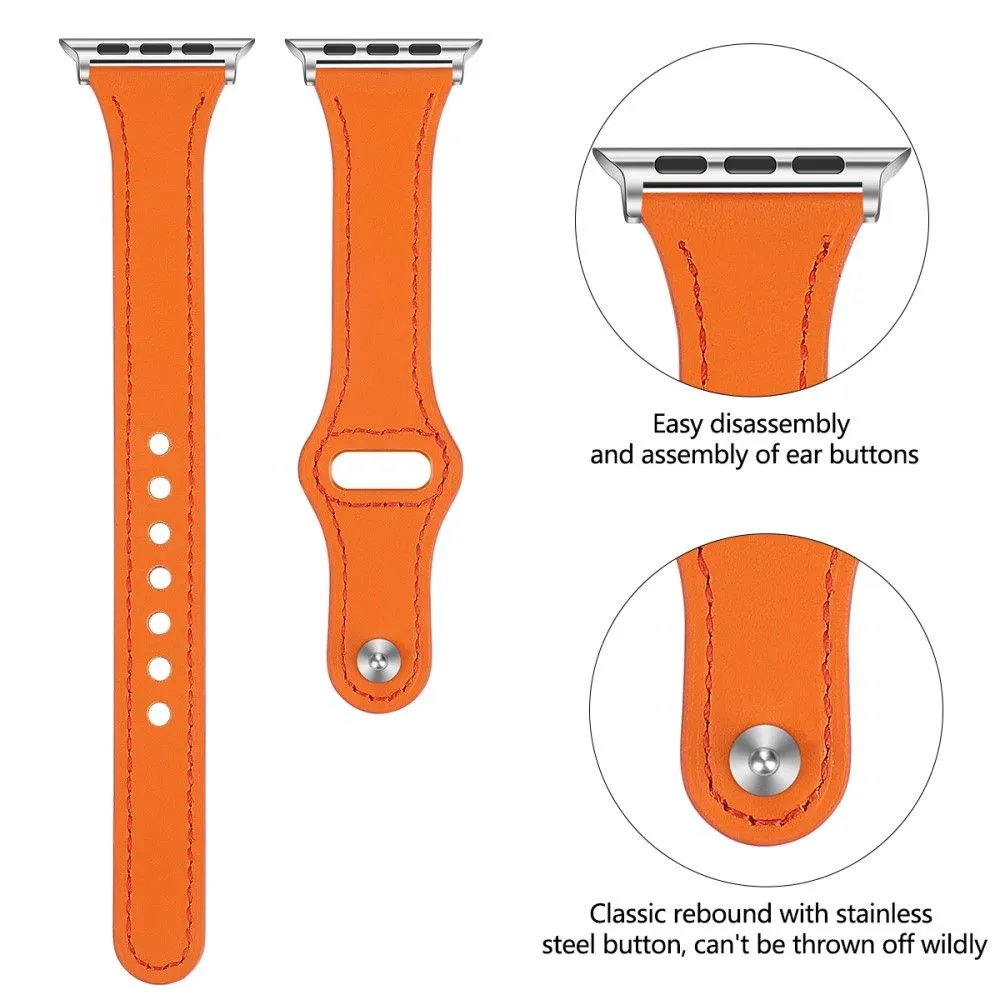 Apple Watch (45mm) stitching line genuine leather watch strap - Orange / Size: L