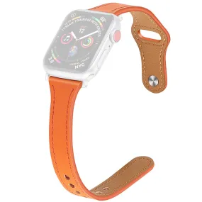 Apple Watch (45mm) stitching line genuine leather watch strap - Orange / Size: L