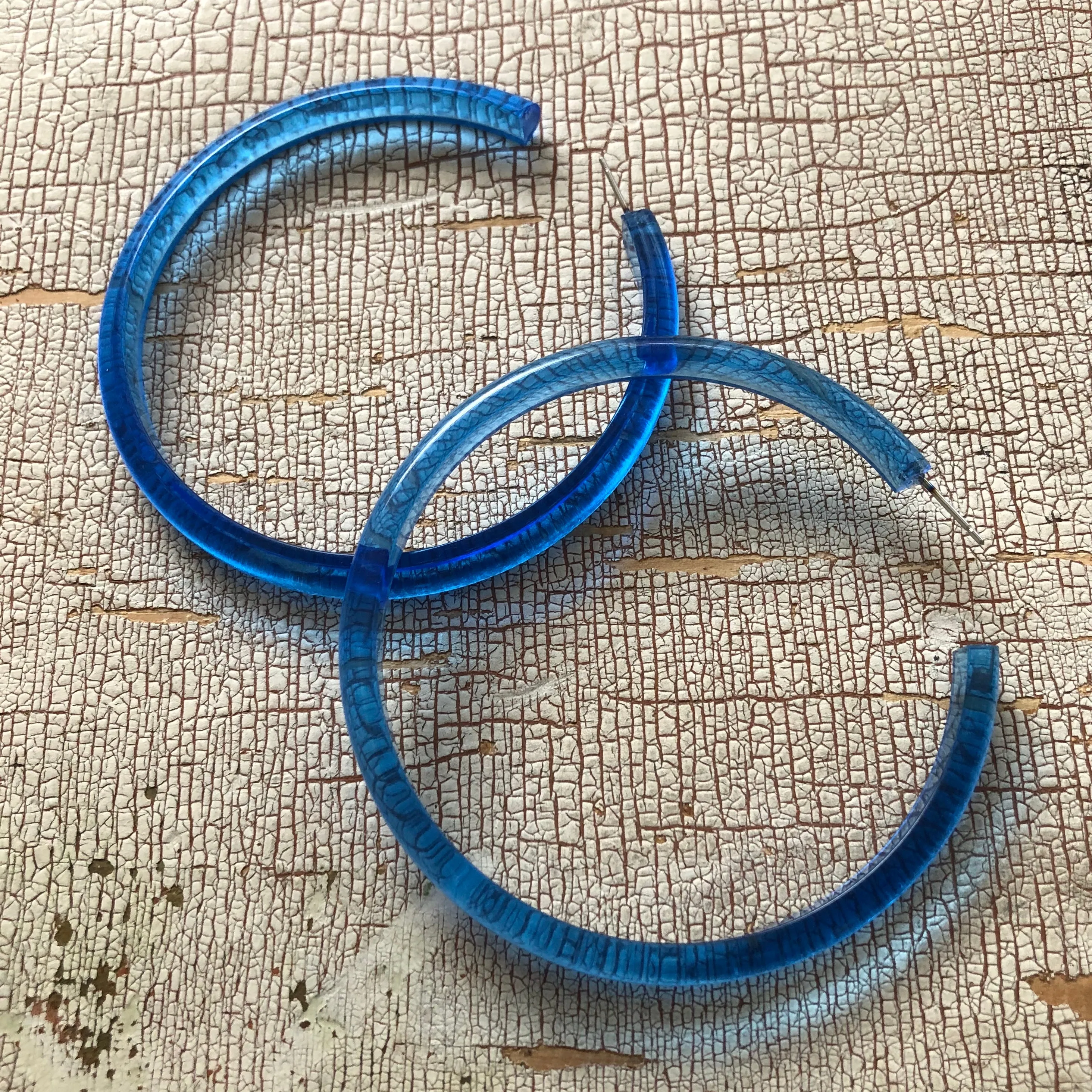 Aqua Blue Transparent Bangle 3 Inch Hoop Earrings