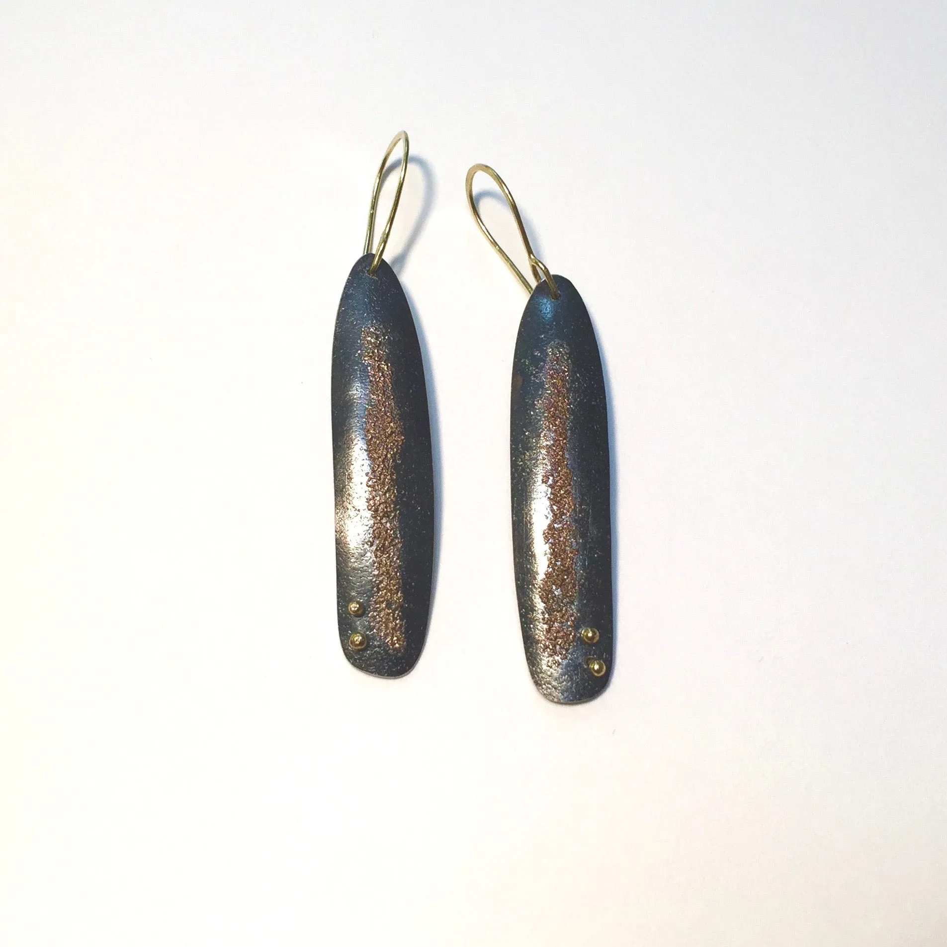 Argentium Sterling Silver Earrings Oxidized with 18k gold details and Ear Wire