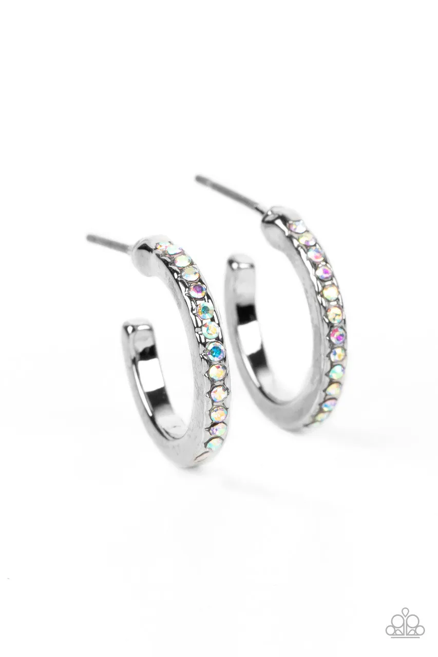 Audaciously Angelic - Multi - Iridescent Rhinestone Paparazzi Tiny Hoop Earrings