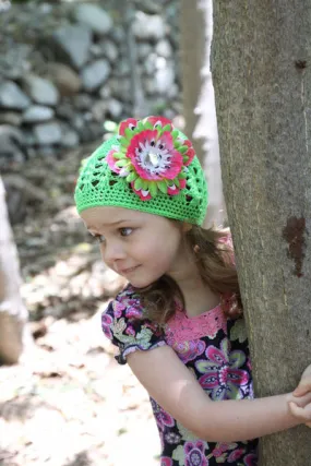 Baby Bezak - Lime Green Cap With Polkadot Flower