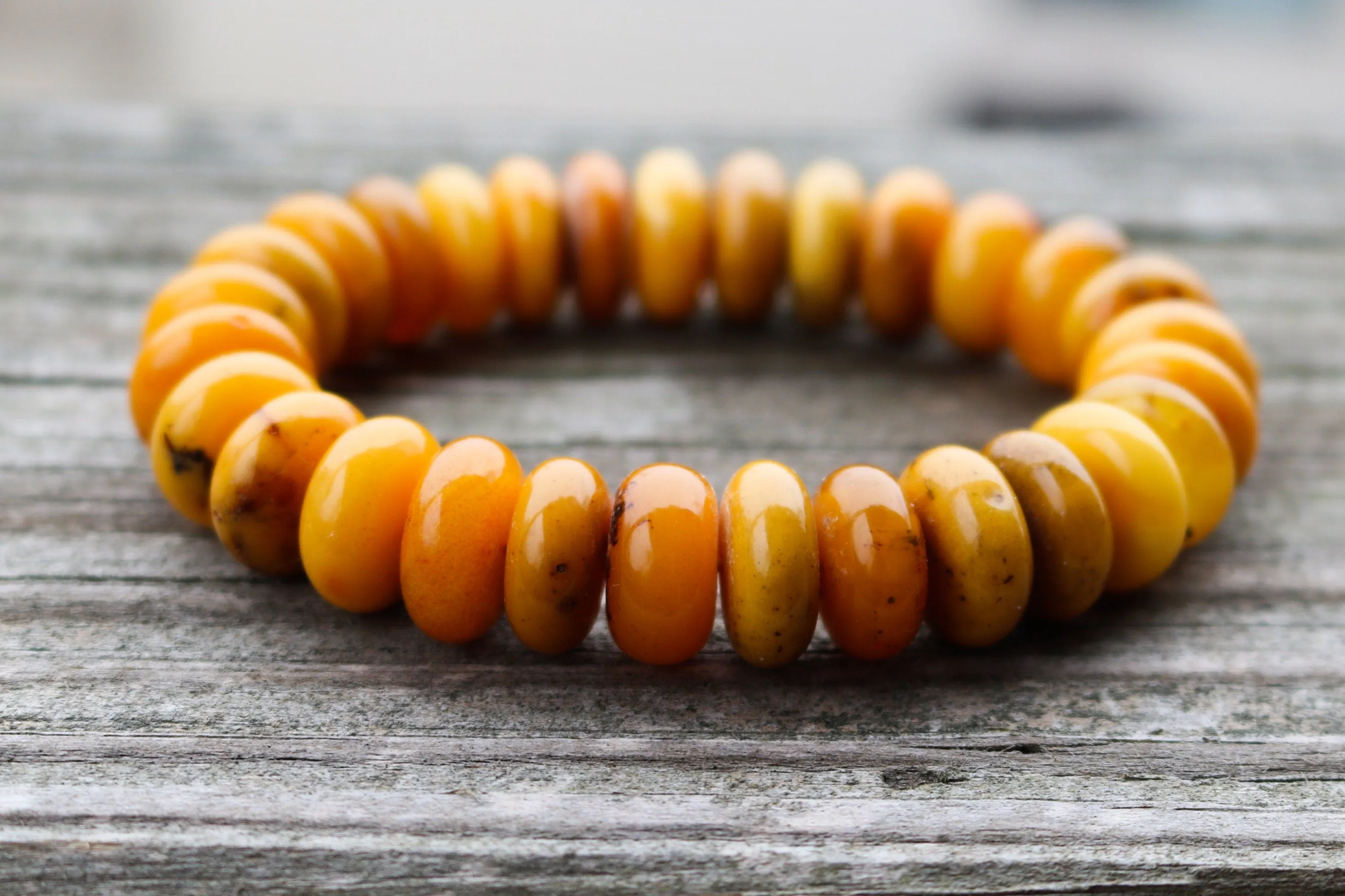 Baltic Amber Bracelet Antique Butterscotch Rondelle Beads Natural Untreated Unisex Jewelry Yolk 8.5" 30 gram