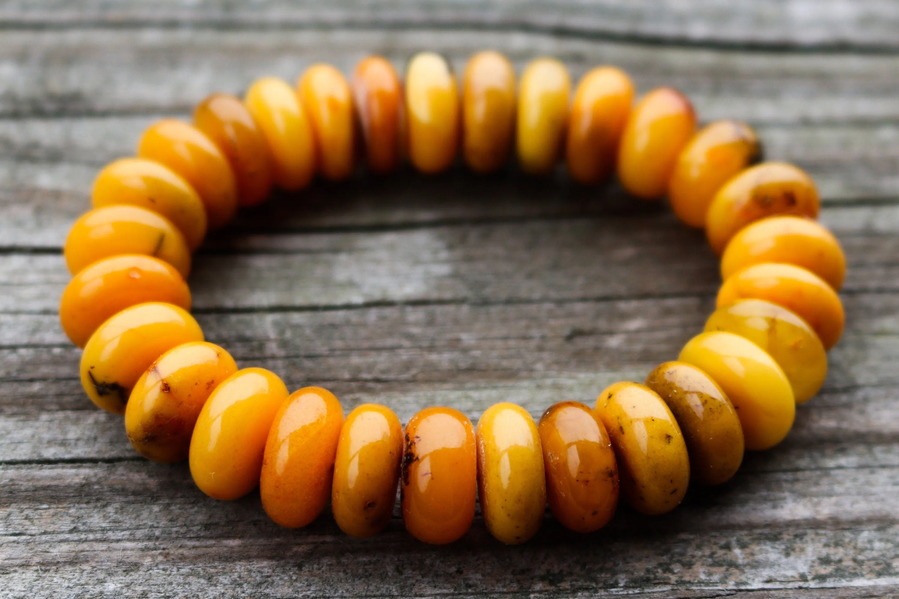 Baltic Amber Bracelet Antique Butterscotch Rondelle Beads Natural Untreated Unisex Jewelry Yolk 8.5" 30 gram