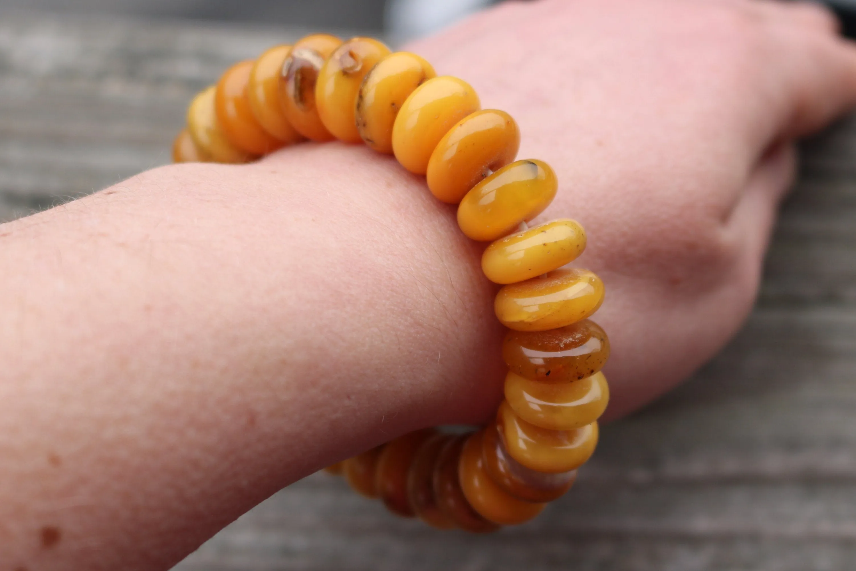 Baltic Amber Bracelet Antique Butterscotch Rondelle Beads Natural Untreated Unisex Jewelry Yolk 8.5" 30 gram