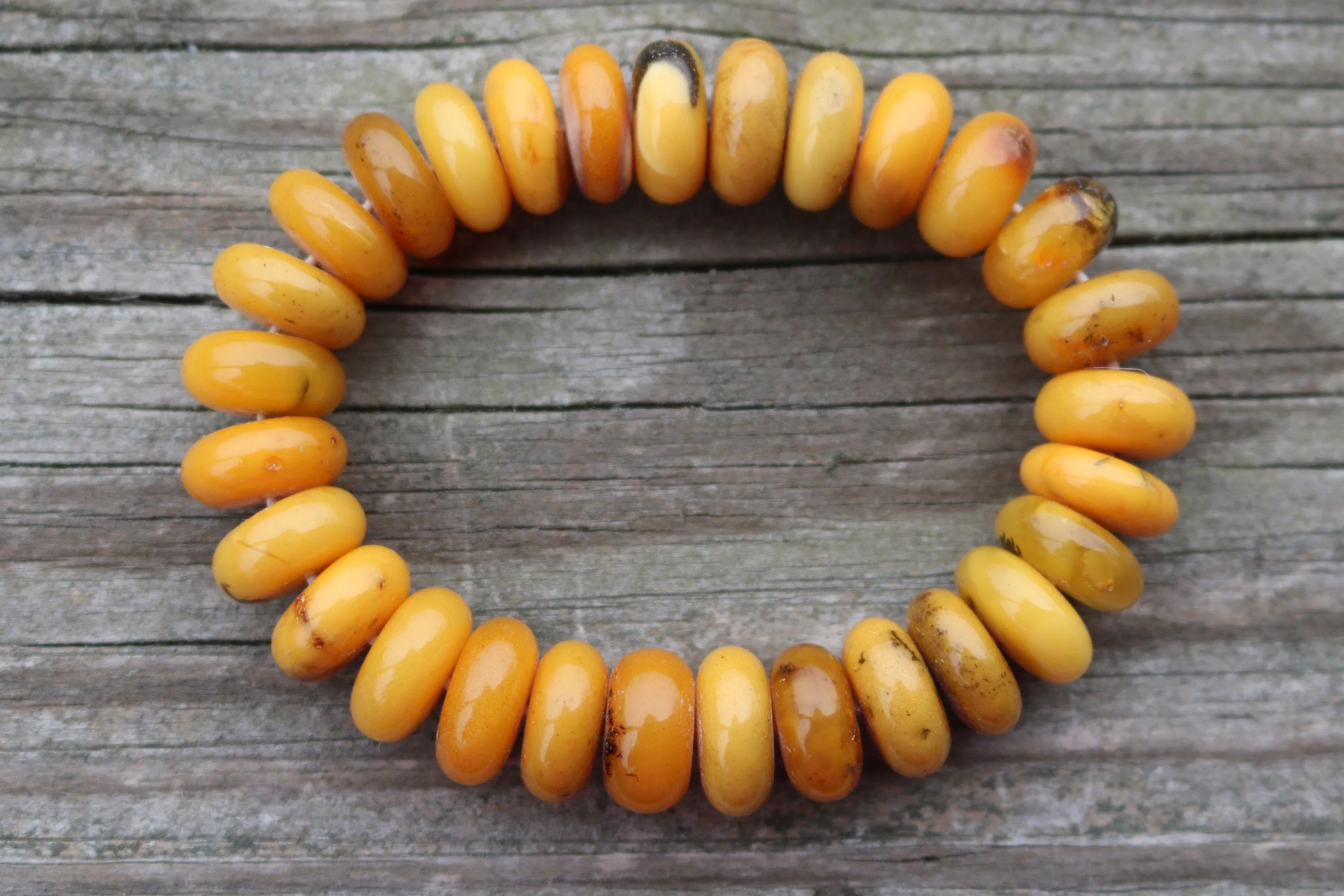 Baltic Amber Bracelet Antique Butterscotch Rondelle Beads Natural Untreated Unisex Jewelry Yolk 8.5" 30 gram