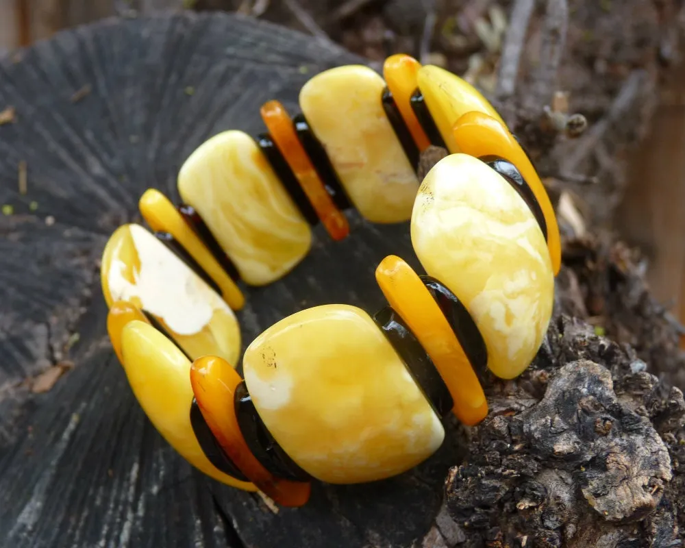 Baltic Amber Bracelet Butterscotch Stretch Multicolor Cherry Antique Untreated Natural Jewelry 39.7 gram