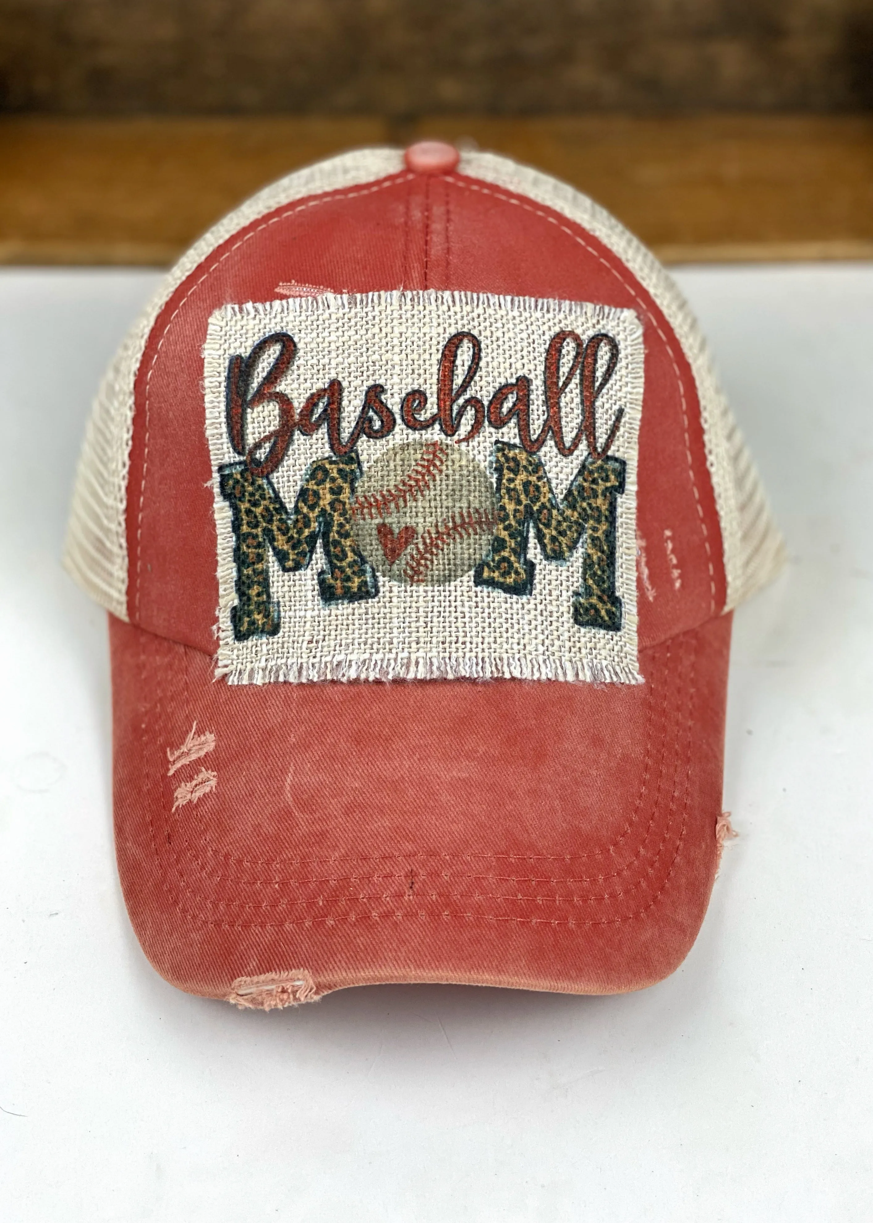 Baseball Mom Ponytail Trucker Hat, Mesh Baseball Cap, Distressed Frayed Baseball Mom Mesh Trucker Hat Cap