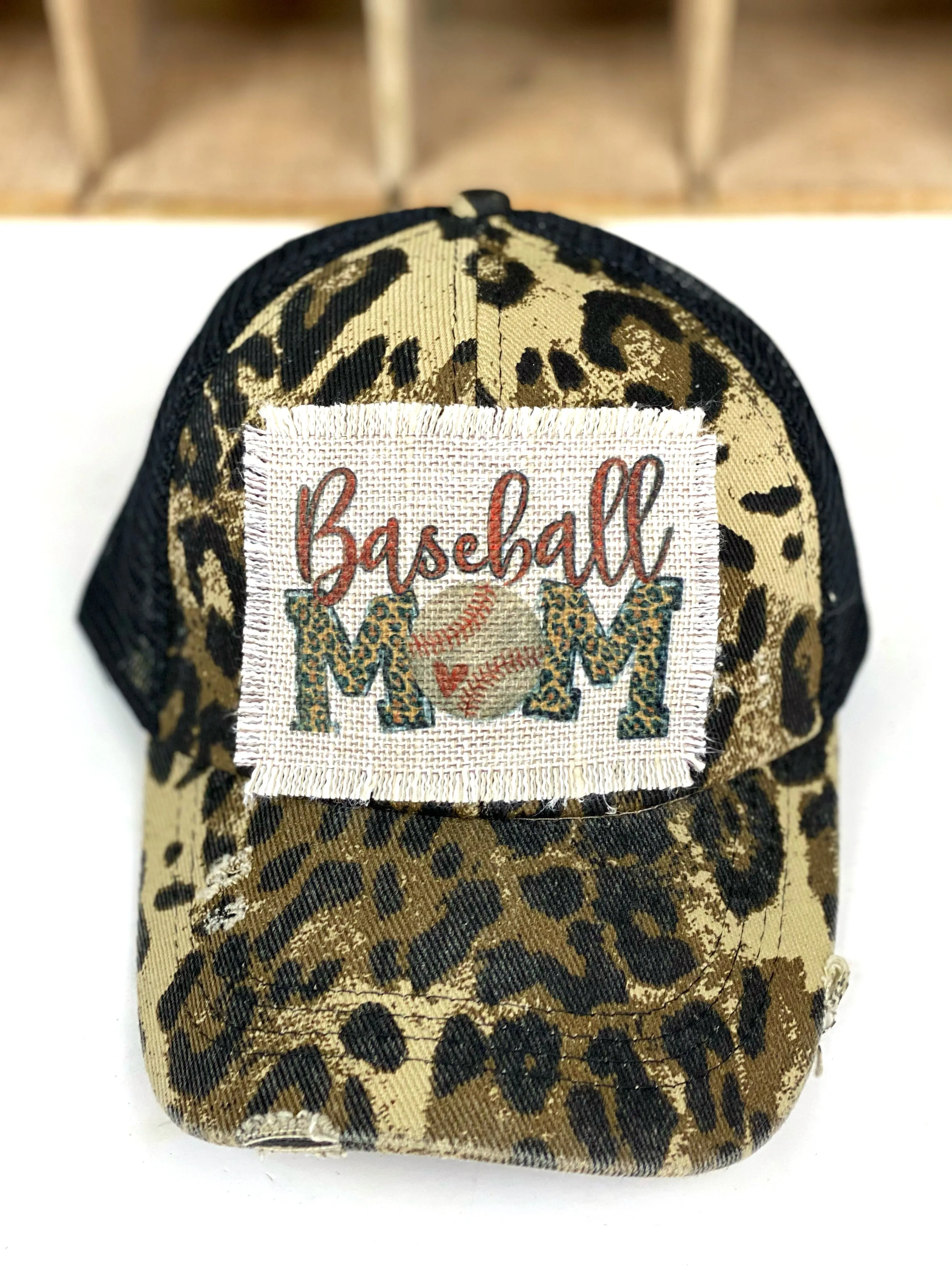 Baseball Mom Ponytail Trucker Hat, Mesh Baseball Cap, Distressed Frayed Baseball Mom Mesh Trucker Hat Cap