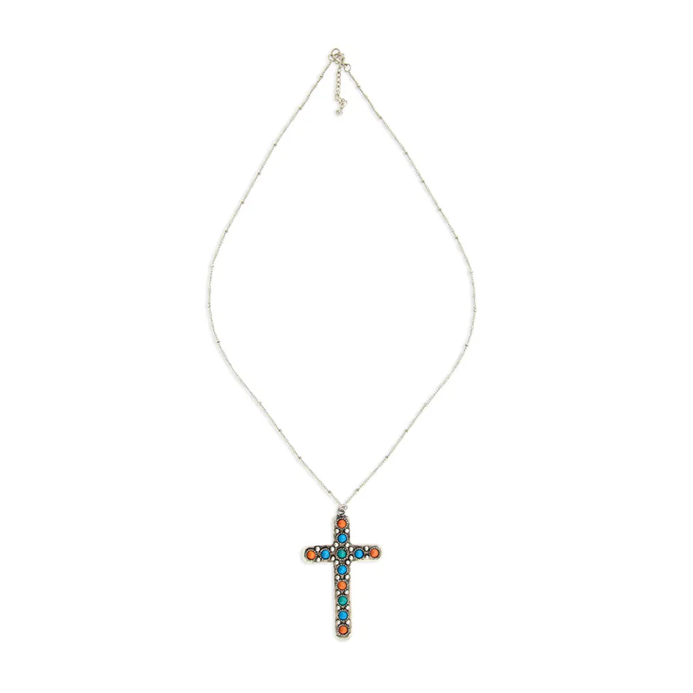 Beaded Stones Cross Necklace