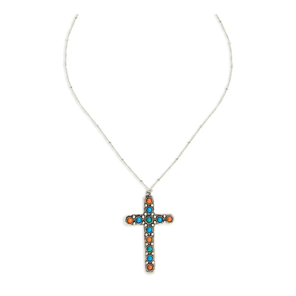 Beaded Stones Cross Necklace