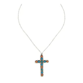 Beaded Stones Cross Necklace