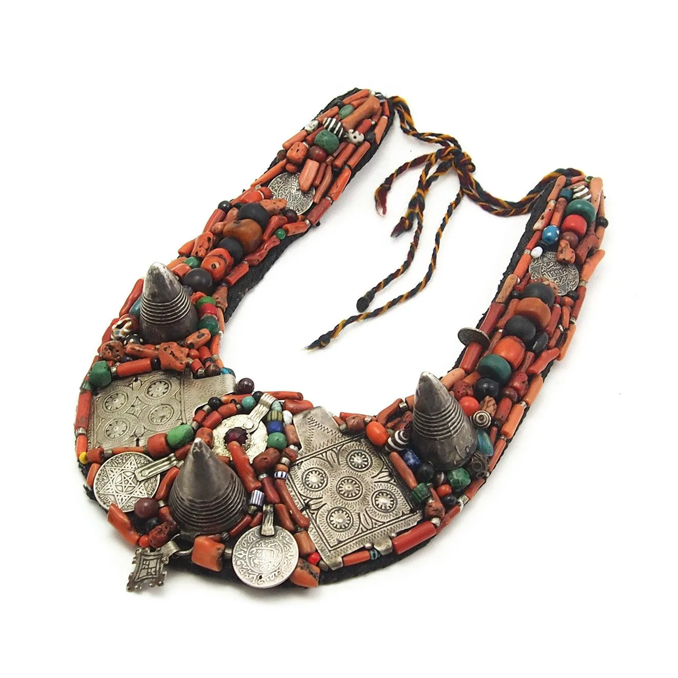 Berber Heirloom Coral/Silver Bib Necklace, B