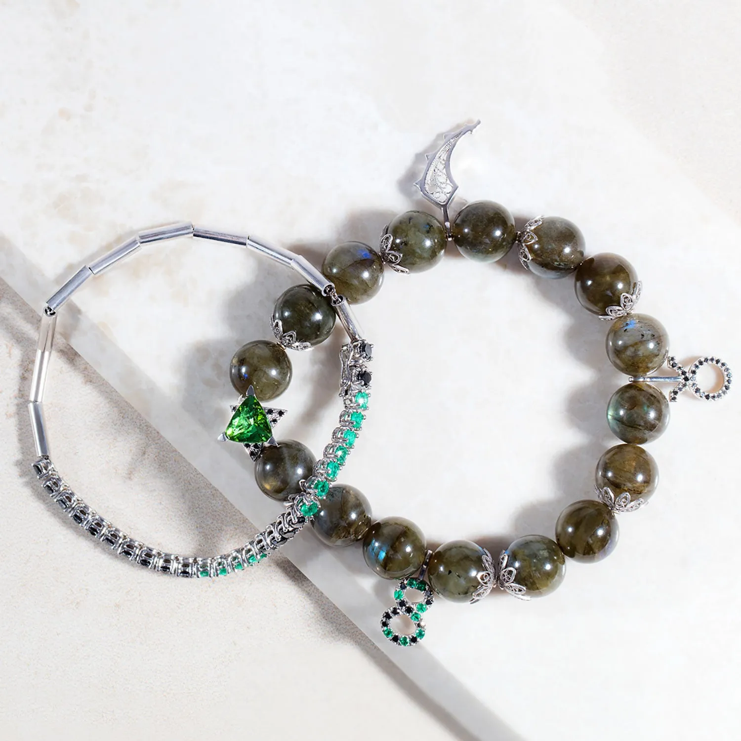 Bespoke Labradorite and Emerald Bracelets