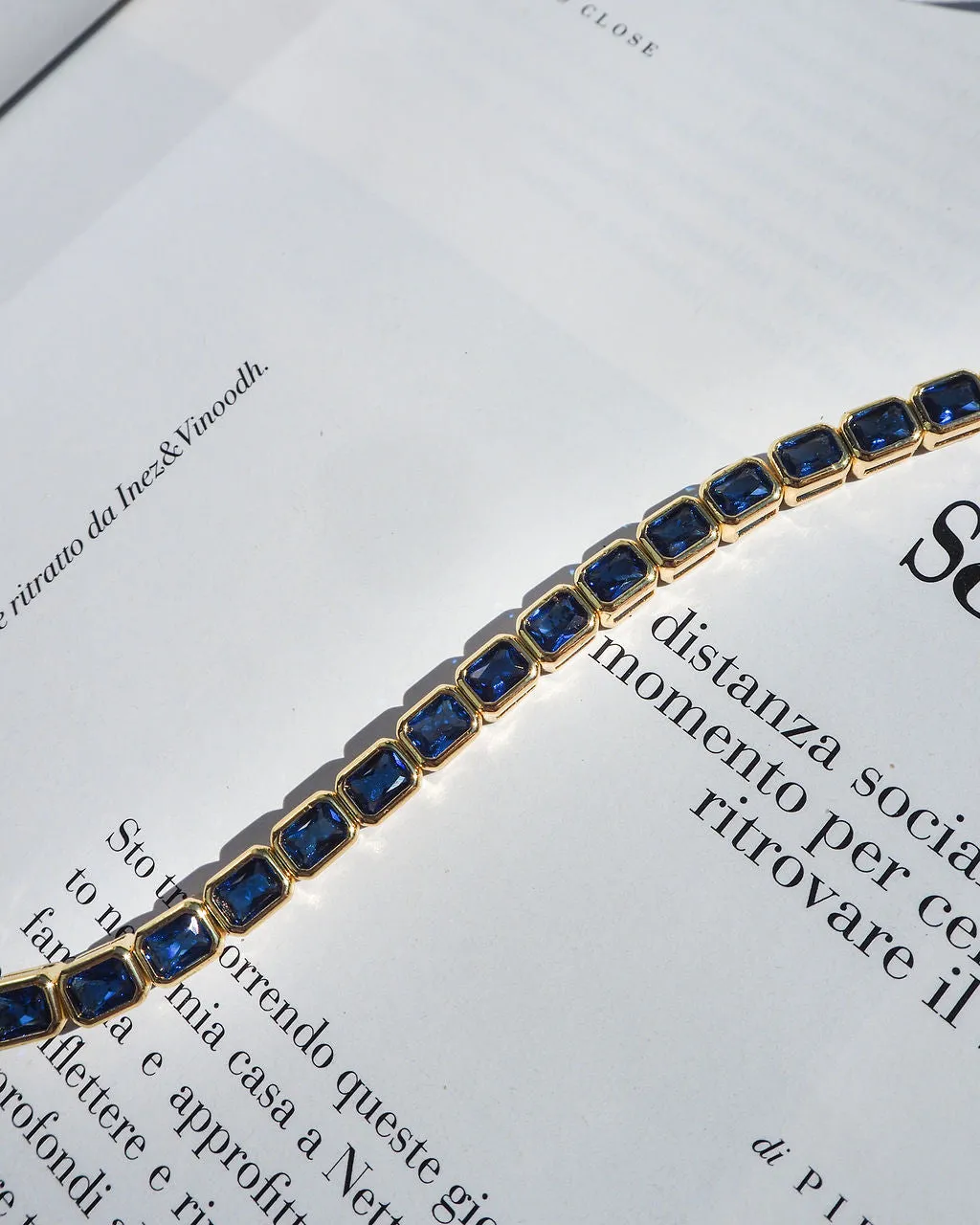 Bezel Emerald Ballier Bracelet- Blue Sapphire- Silver