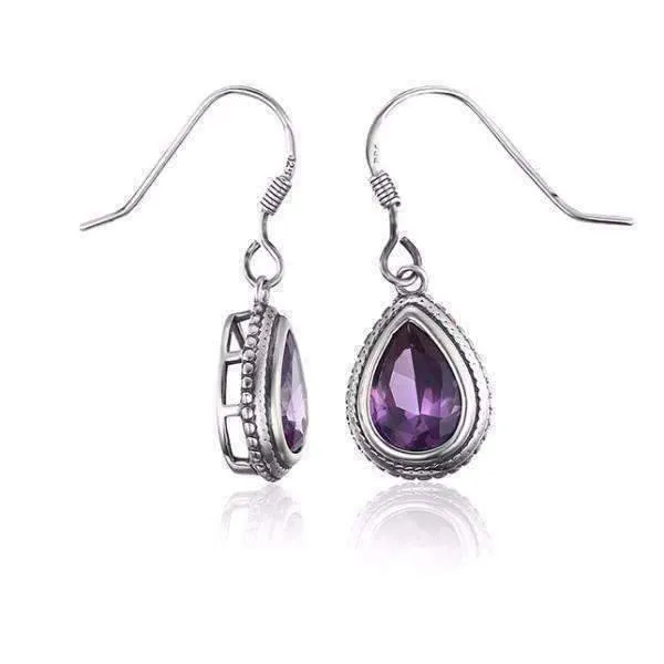 Bezel Set Alexandrite Sapphire Pear 2.1CT IOBI 925 Sterling Silver Earrings for Women