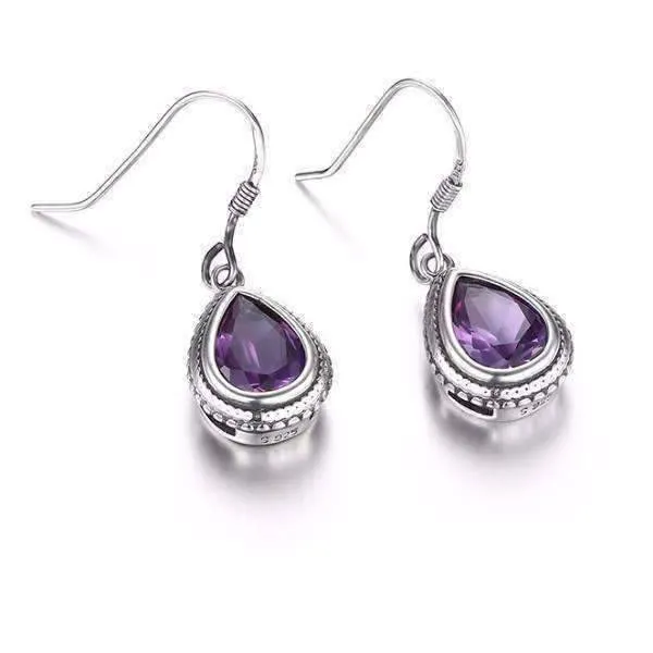 Bezel Set Alexandrite Sapphire Pear 2.1CT IOBI 925 Sterling Silver Earrings for Women