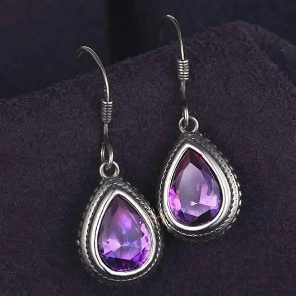 Bezel Set Alexandrite Sapphire Pear 2.1CT IOBI 925 Sterling Silver Earrings for Women