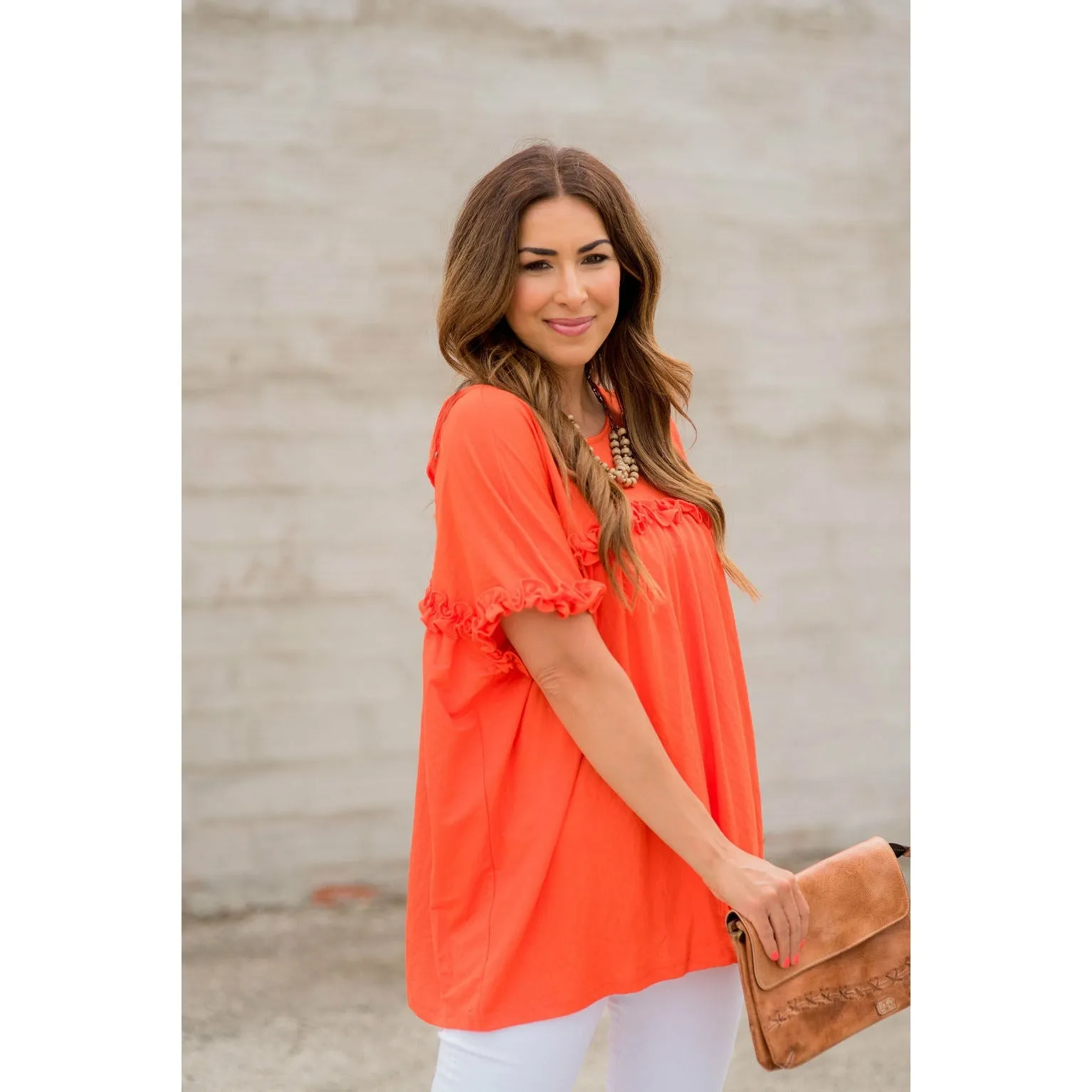 Bibbed Frilly Short Sleeve Relaxed Tee