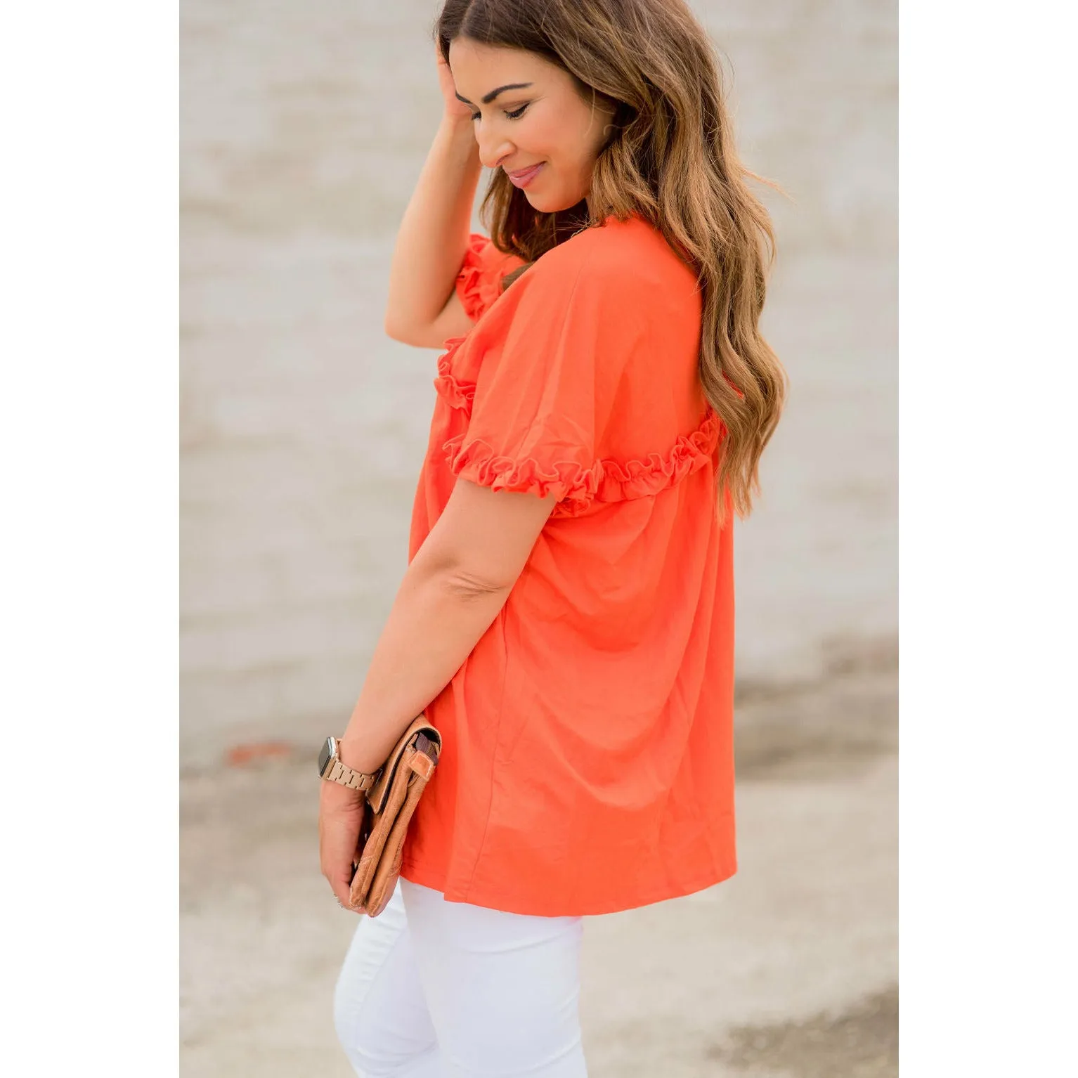 Bibbed Frilly Short Sleeve Relaxed Tee