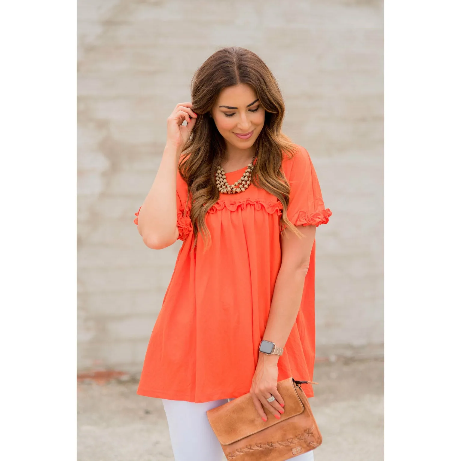 Bibbed Frilly Short Sleeve Relaxed Tee