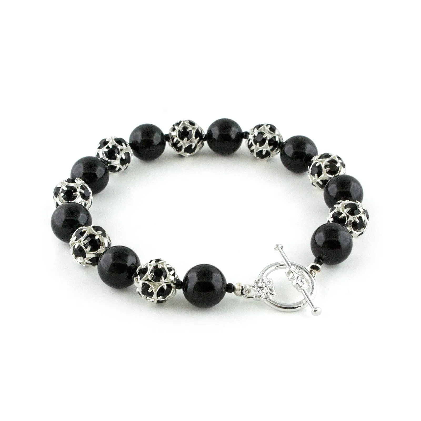 Black Pearl & Rhinestone Bead Bracelet