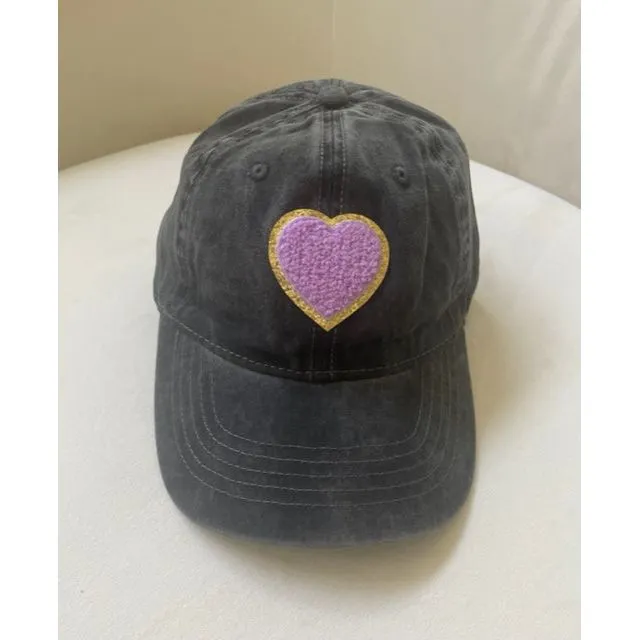 Black   Purple Chenille Heart Patch Baseball Hat Cap