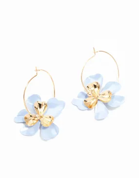 Blue Pearlised Flower Hoop Earrings